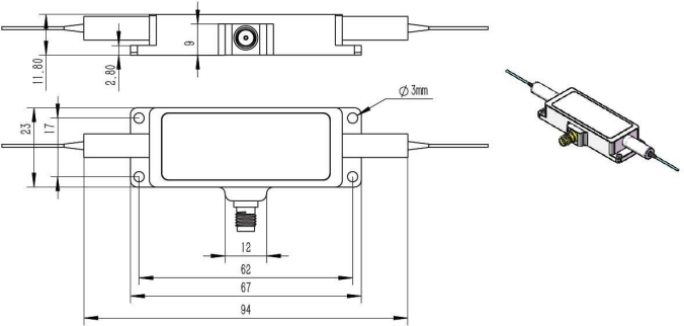 光纤耦合声光调制器1550nm 100mpm外形尺寸