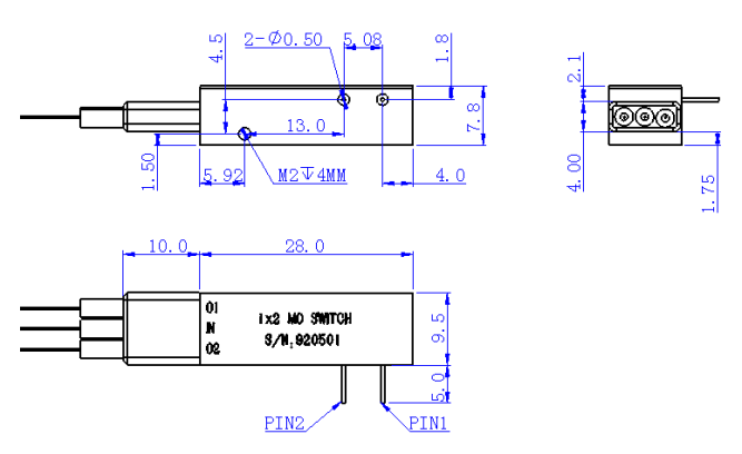 1x2磁光开关反射式-可逆尺寸图