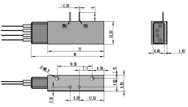 2x2反射式磁光开关尺寸图 2x2反射式磁光开关尺寸图