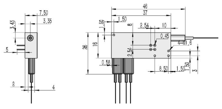 1x4 PM磁光开关尺寸图 1x4 PM磁光开关尺寸图